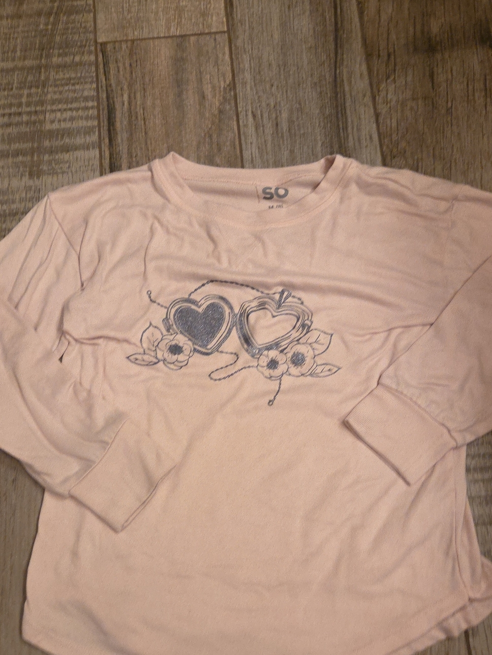 SO Girls Pale Pink Long-Sleeve Heart & Floral Graphic Tee